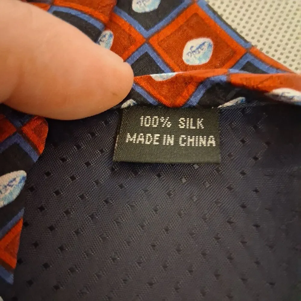 Silk Necktie Red Blue Geometric New in Pkg 56